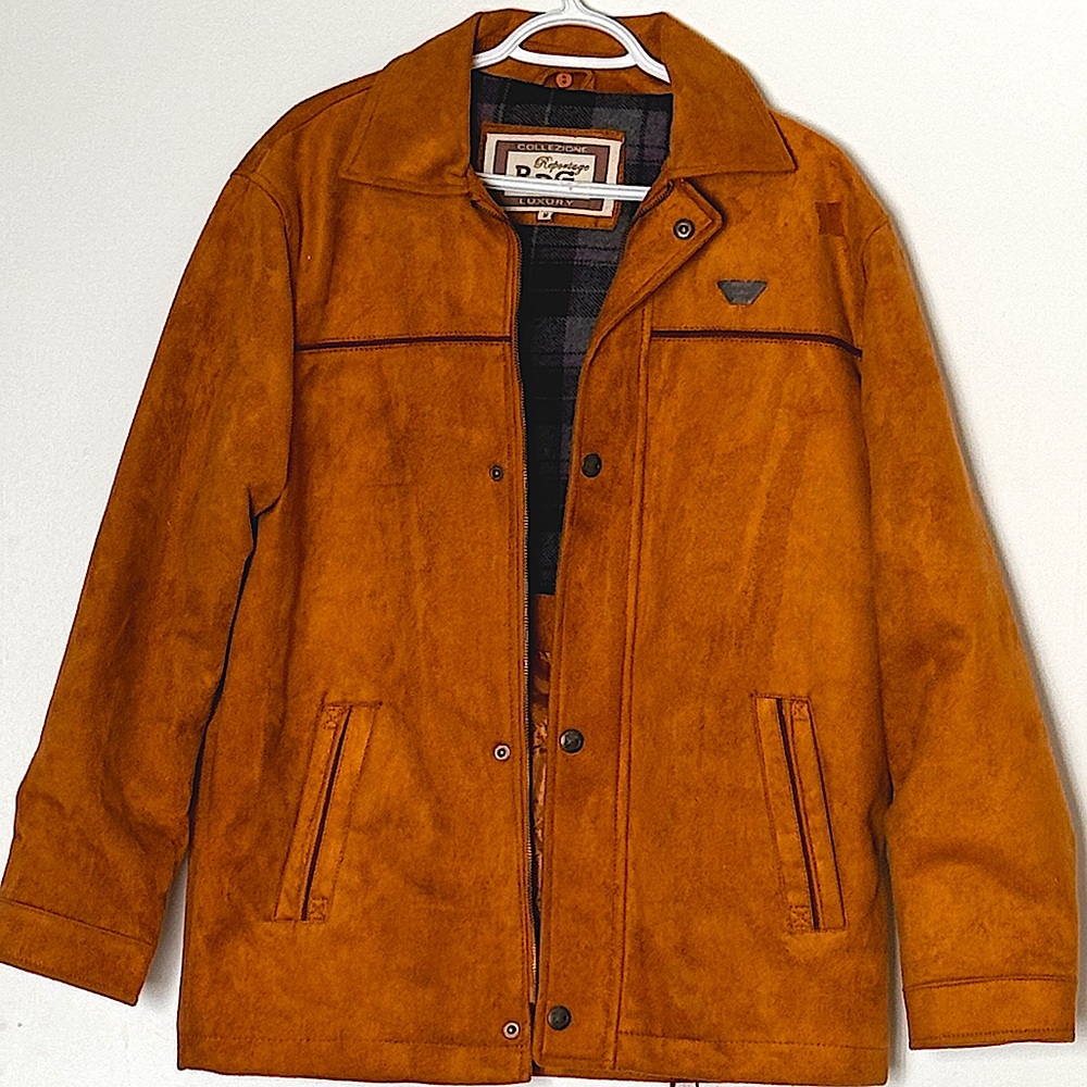 Suede-Style Men's Coat in Cognac Brown